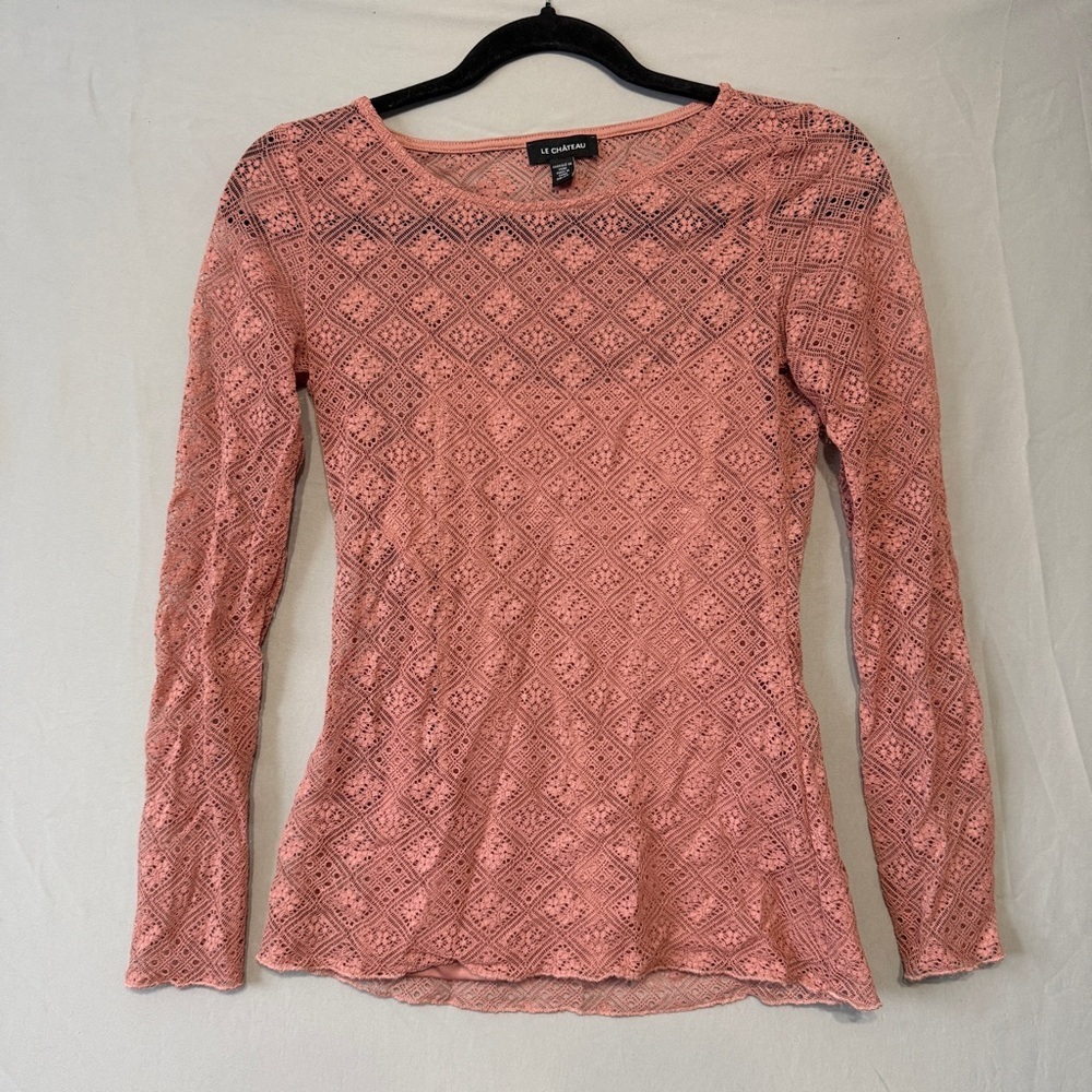 Le Chateau Womens Sheer Top w/ Cami XS Pink Coquette Soft Girl Dainty Lace READ